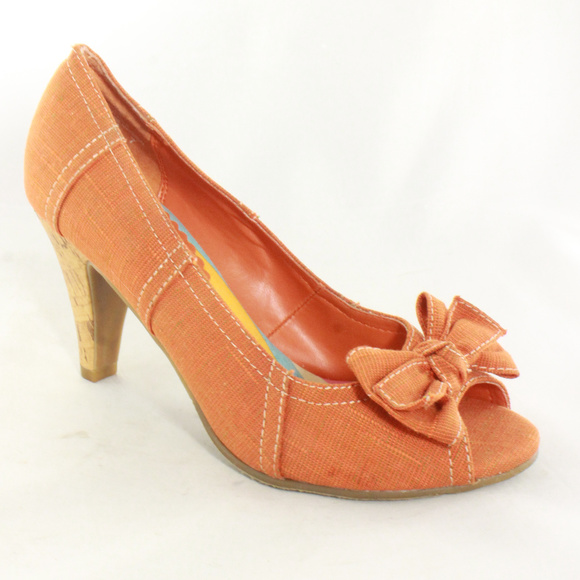 Madden Girl Shoes - New MADDEN GIRL Orange Canvas Peep Toe Bow Heels